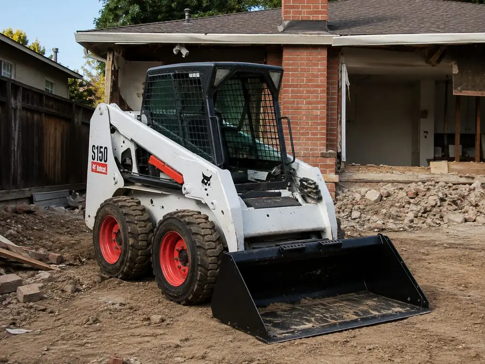 A 101 Hauling Services skid steer loader parked on a demolition site
